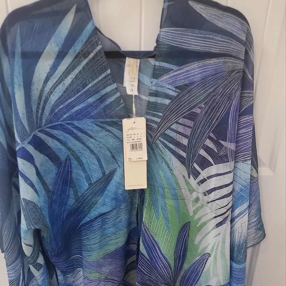 Gottex Caftan Beach Dress With V Neck And Cinched Waist 100% Viscose